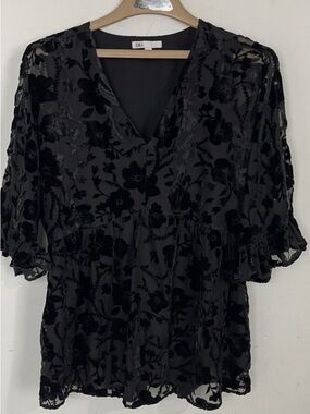 DR2 Women's Burnout Velvet Floral Peplum Blouse